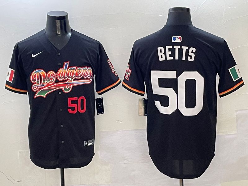 Men Los Angeles Dodgers #50 Betts Black rainbow Nike 2025 MLB Jersey style 2